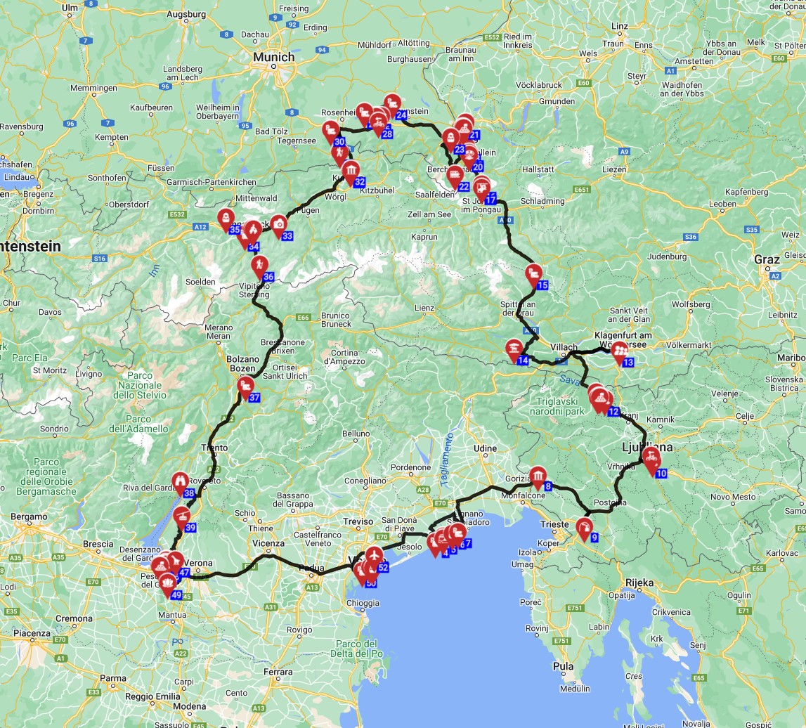 Venice Roundtrip - North - Slovenia Austria Italy- Garda lake